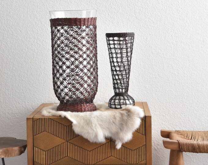 Tall Woven Wicker Glass Vase / Flower Pot Etsy