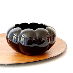 mid century modern black ceramic scallop flower vase bowl