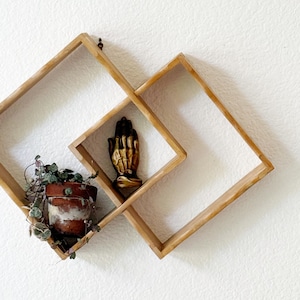vintage interlocking cubed wooden shelf display shadow box / interlocked wall hanging rack