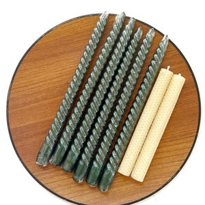 squiggly green tapered wax candle set | twisty spiral candleholder sticks