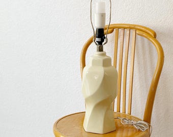 80s postmodern pastel yellow twisty ceramic table lamp