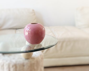 postmodern speckled pink ceramic orb vase curved lined / flower pot