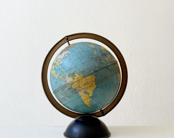 6" small mid century multicolored metal vintage replogle world globe