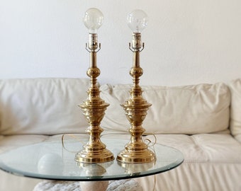 gold brass pillar column ornate table accent lamp set of 2