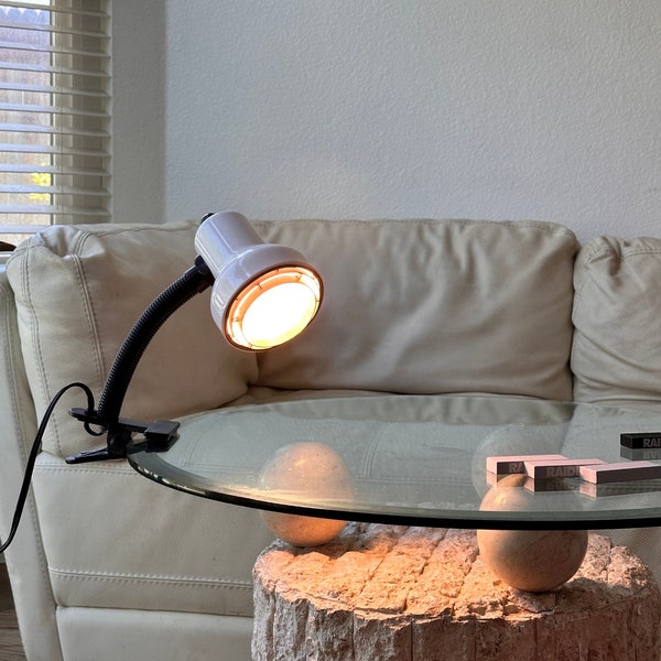 90s metal white clip on gooseneck office table lamp | reading work desk lamp