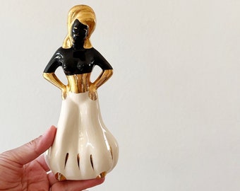 black porcelain african woman figurine | head wrap turban