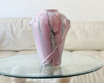 large postmodern pink purple groovy psychedelic 80s lava glazed ceramic flower vase