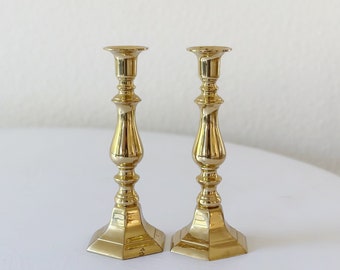 chunky ornate solid brass candlestick holders / candleholder set