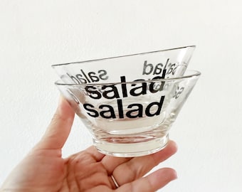 mid century modern wheaton glass salad bowls word typography set of 2