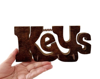 vintage wooden wall hanging key sign storage holder organizer | typography