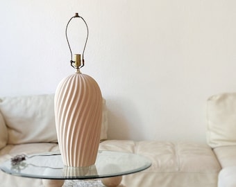 1980s beige postmodern grooved lined plaster table lamp