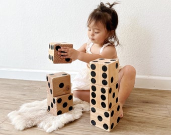giant jumbo size solid wood number dice set of 6 | kids building blocks