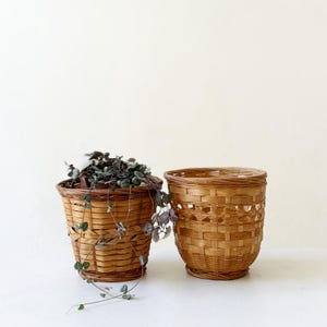 mid century mini chinese woven rattan bamboo basket planters: indoor flower pot