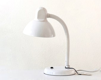 postmodern solid white gooseneck desk lamp round base