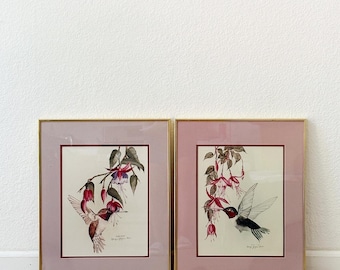 Marilyn Zarzana Dixon Signed Framed Hummingbird Fuchsia Flower Lithograph Art Print