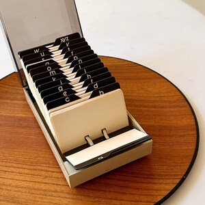 Rolodex vintage, scheda telefonica con indirizzo ABC e biglietti da visita in carta bianca