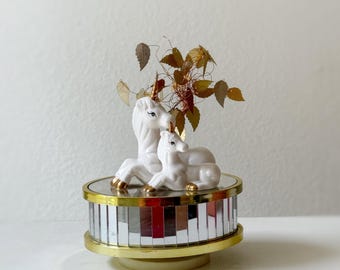 vintage mid century mother and baby unicorn horse figurine music box