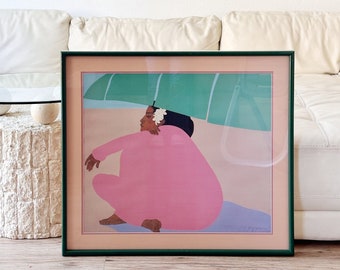 large signed Pegge Hopper Woman Banana Leaf 2 Flower print | Hawaiian lady portrait