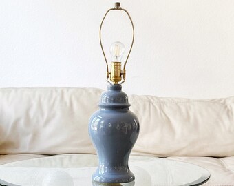 80s revival grey blue ginger jar shaped ceramic table lamp