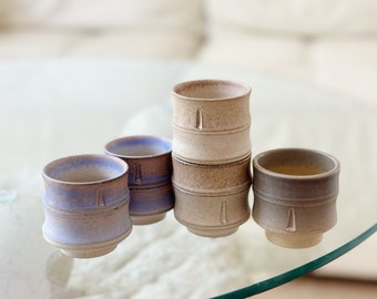 set of 5 multicolored ceramic stoneware glazed sake cups | shot glasses