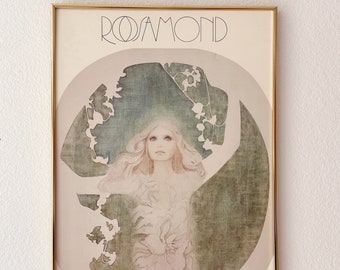 raro colgante de pared de Christine Rosamond enmarcado litografía de una dama / póster