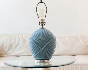 postmodern soft blue shell glass table lamp | art deco curved lines