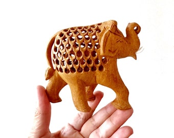 miniature mama elephant figurine filigree sculpture | cutout baby inside