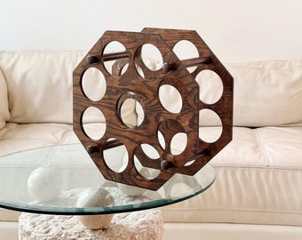 mid century modern octagon solid wood wine bottle rack holder