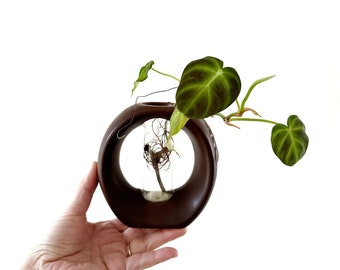 vintage ceramic brown orb bud vase starter flower planter | propagation station