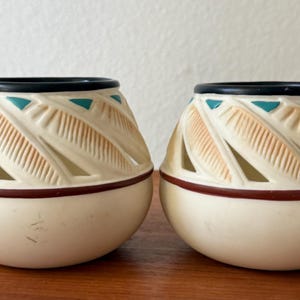 Southwestern PartyLite Feather Pot ceramic candleholder turquoise