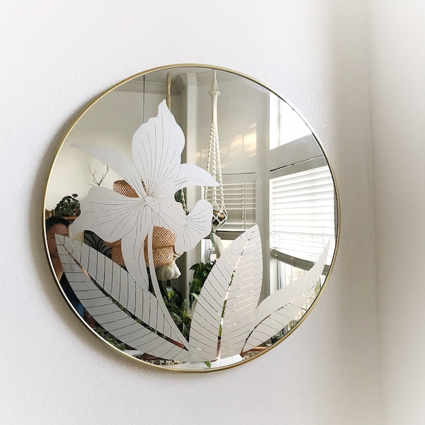 large gold mid century circle octagon floral wall hanging mirror | hollywood regency