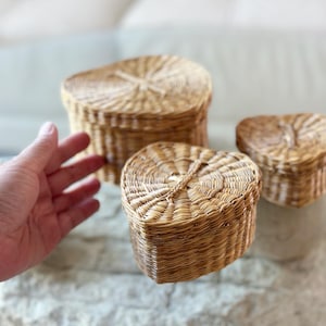 set of nesting woven straw grass heart basket | love trinket gift box