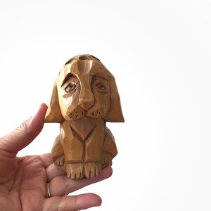 vintage hand carved puppy dog figurine pencil holder | dog lover gift