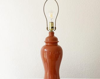 postmodern boho brown 1980s modern ginger jar ceramic table lamp