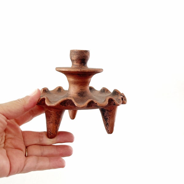 ornate red clay mexican pottery candleholder