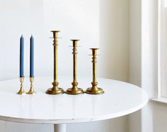 tall ornate solid brass candlestick holder set of 3 / candleholder set