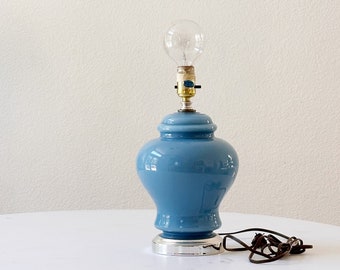 80s revival Art Deco ginger jar blue glass table lamp