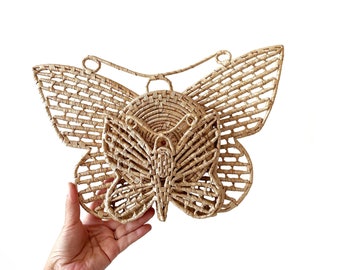 vintage woven straw butterfly wall hanging basket trivets