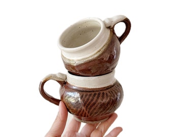 16 ounce hand thrown artisan brown stoneware coffee mug set | teacups studio pottery