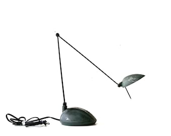 tall postmodern cantilever army green metal office table lamp