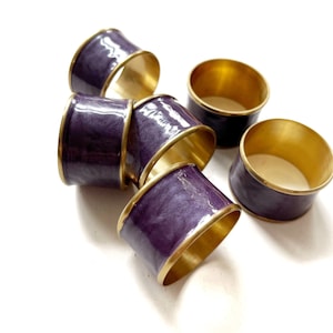 set 6 of hollywood regency purple solid brass enamel napkin ring holders