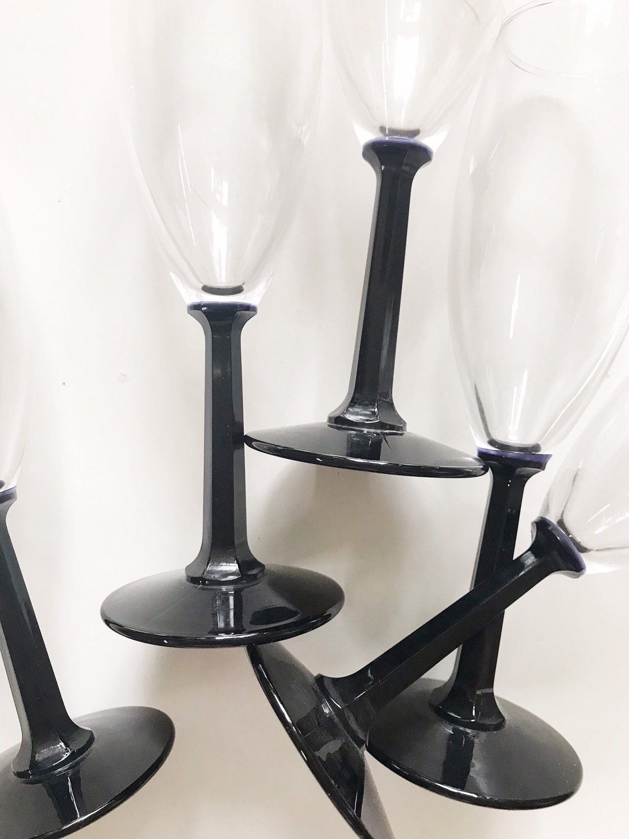 set of 5 black high stemware flute champagne glasses