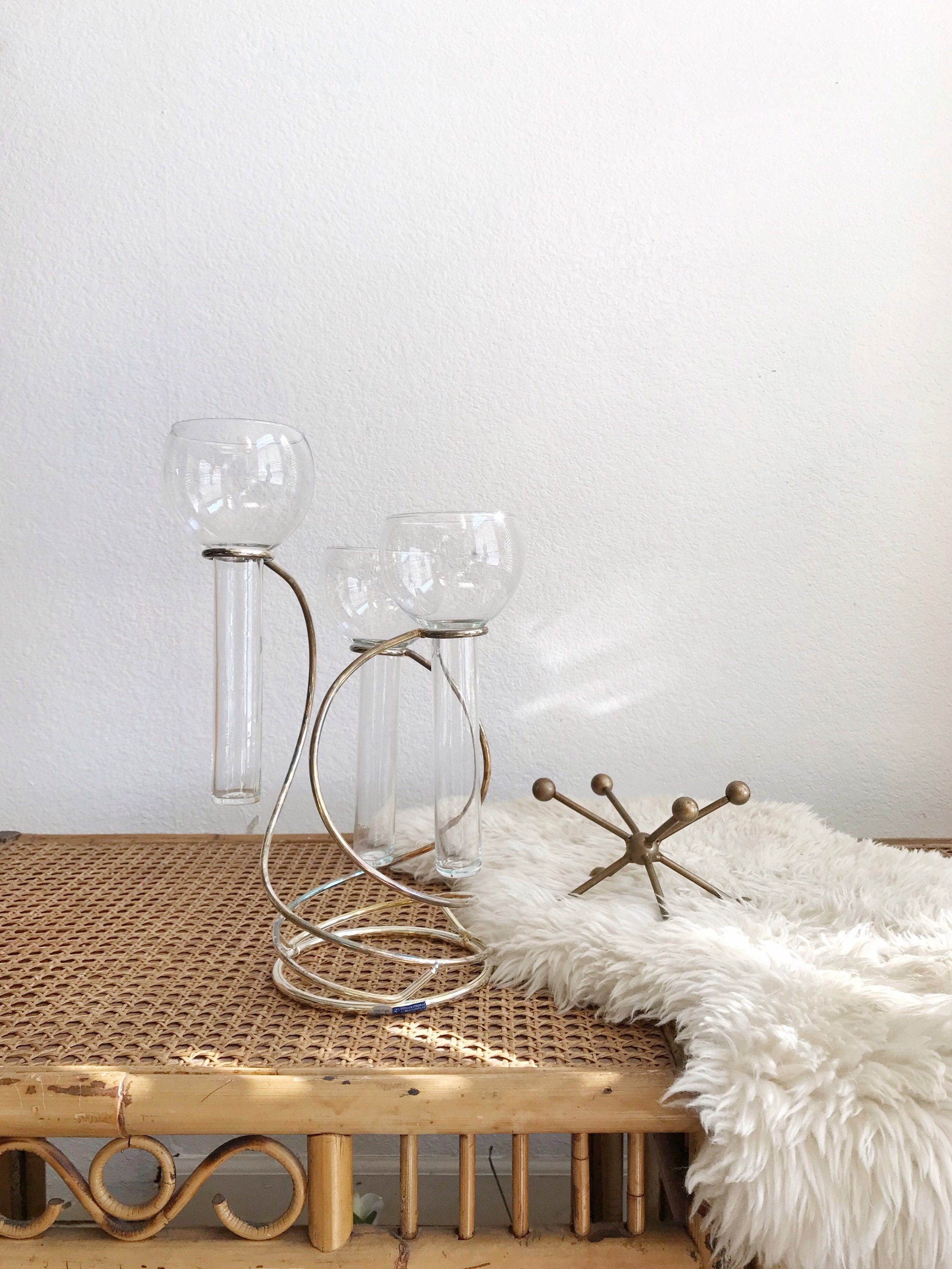 Modern Art Deco Glass Globe Vases With Silver Metal Stand Etsy