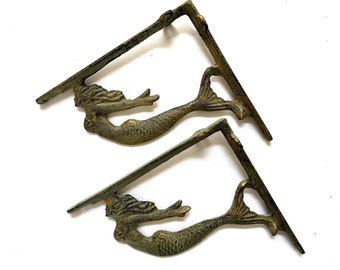 decorative cast iron mental mermaid shelf bracket holder set of 2