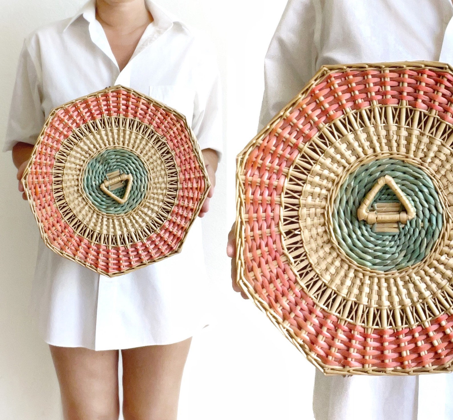 Pink Hand Woven Wicker Wood Storage Basket With Lid Etsy