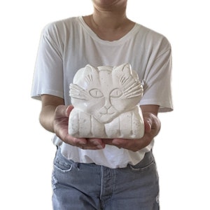 abstract cubist modern white ceramic cat figurine sculpture bookend gift cat lover image 2