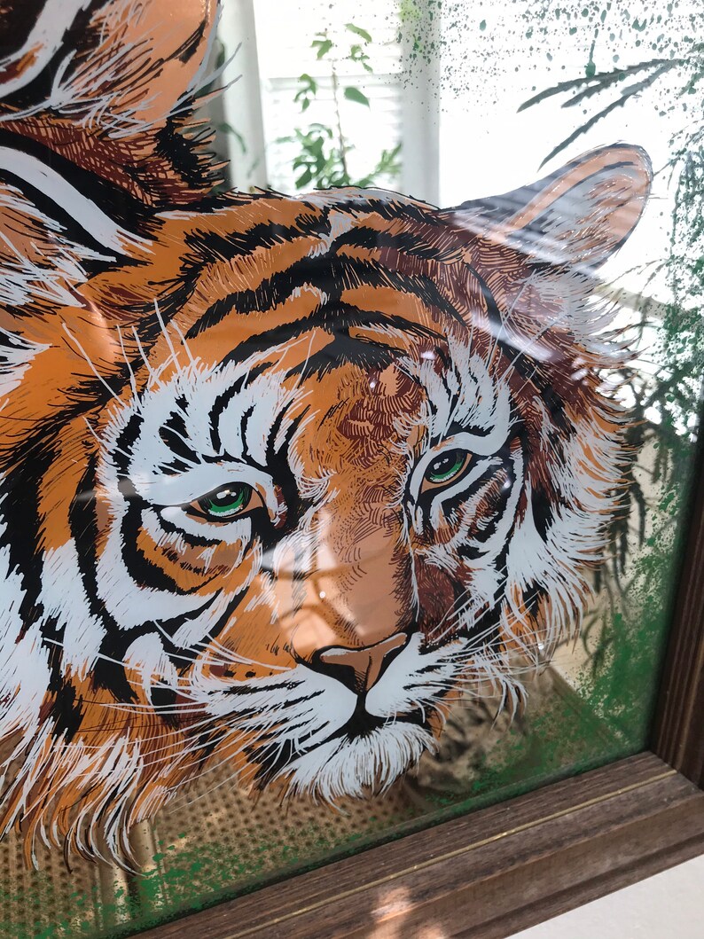 Framed large mid century orange tiger wall hanging mirror | Etsy
