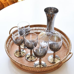 mid century modern ombre silver rim cocktail glass set / madmen style
