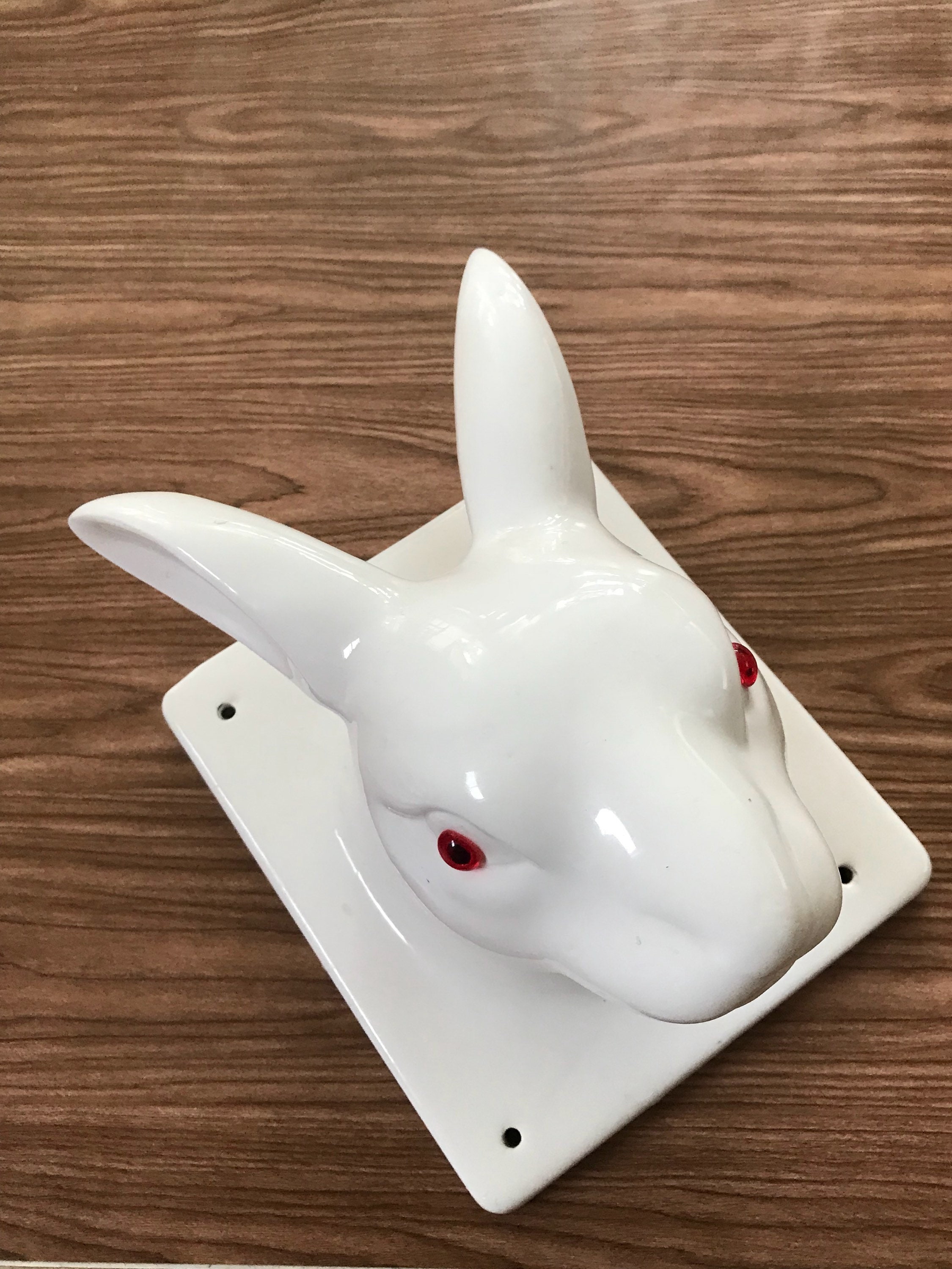 vintage ceramic white easter bunny rabbit wall head mount statue / baby nursery decor