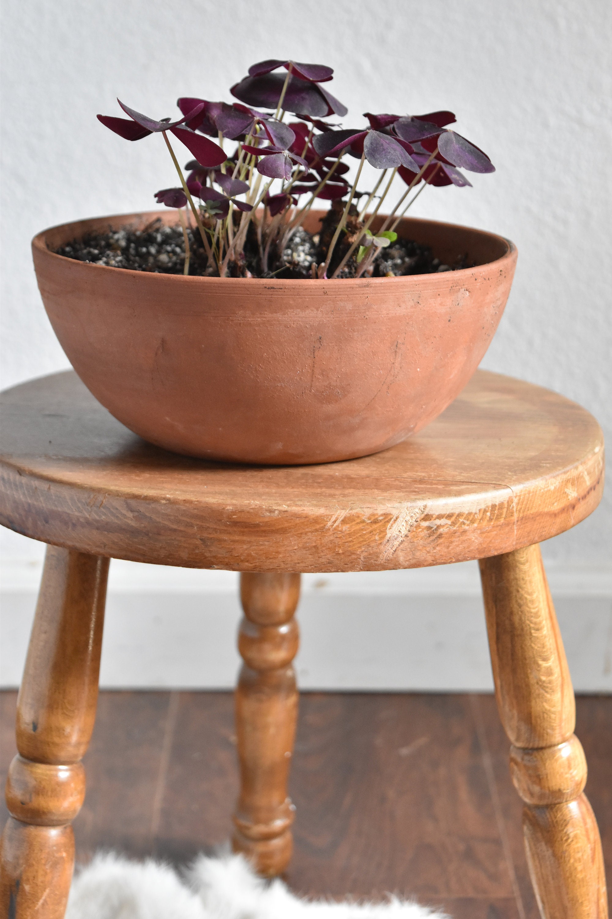vintage small wood stool / plant stand